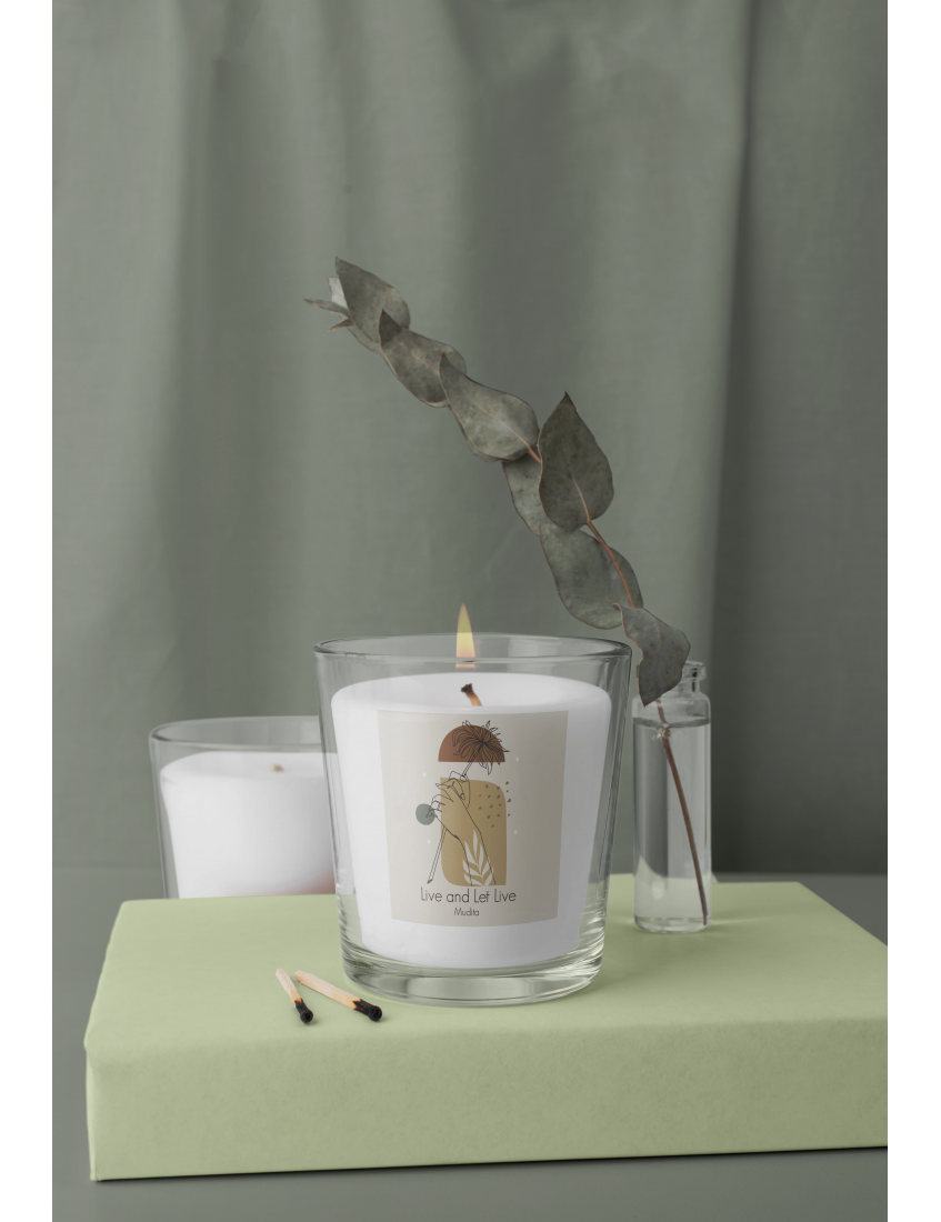 Mudita Live and Let Live Dekoratif Kokulu Bardak Mum Mudita Live and Let Live el yapımı kokulu şeffaf cam bardak mum