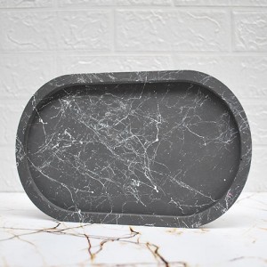 Siyah  Mermer Efekt Beton Döküm Oval Sunum Tabağı veya Mum Tabağı 24x15 cm
