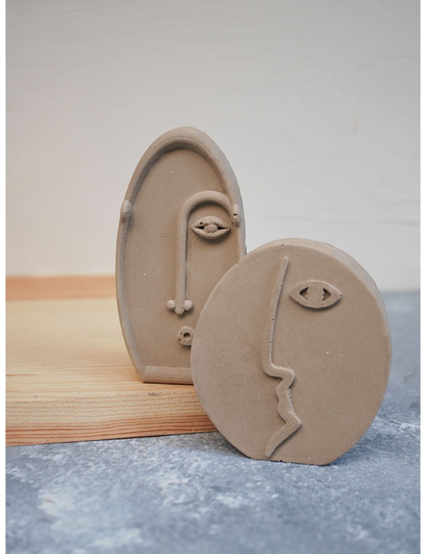 2li iskandinav tasarım soyut yüz beton obje kahve, dekoratif heykel seti