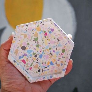 Beton Döküm Terrazzo Tekli Altıgen Mum Tabağı Terrazo Mumluk