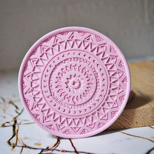 Beton Döküm Desenli Pudra Pembe Tekli Bardak Altlığı veya Mum Tabağı