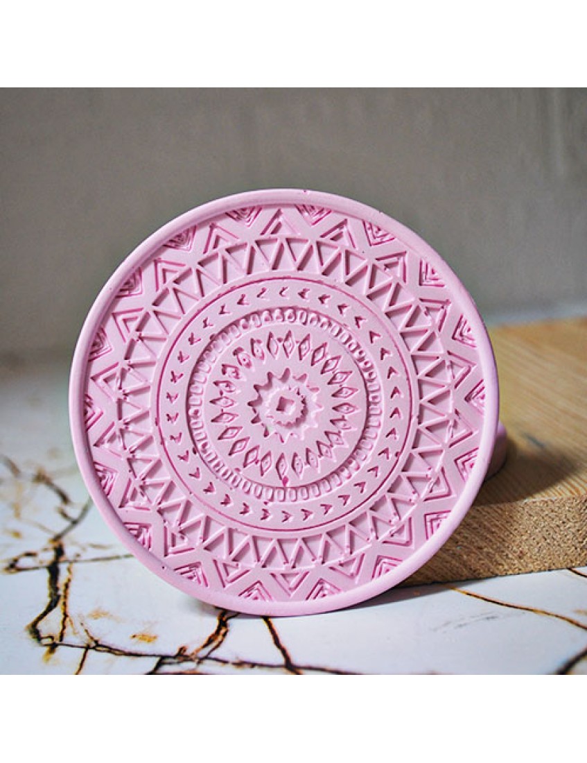 Beton Döküm Desenli Pudra Pembe Tekli Bardak Altlığı veya Mum Tabağı