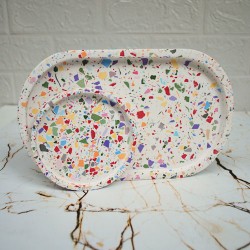 Terrazzo 2'li Beton Döküm Oval Sunum Tabağı Veya Terrazo Mum Tabağı 24 cm