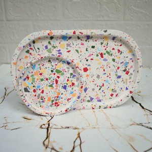 Terrazzo 2'li Beton Döküm Oval Sunum Tabağı Veya Terrazo Mum Tabağı 24 cm