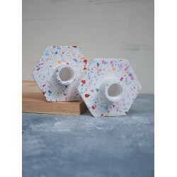 2'li Terrazzo Altıgen Beton Şamdan Mumluk 2'li Terrazzo Altıgen Beton Şamdan Mumluk