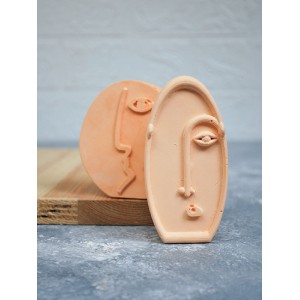 2'li Iskandinav Tasarım Dekoratif Heykel Soyut Yüz Beton Obje Set Turuncu