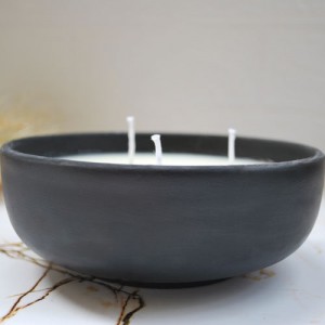 Aromatik Kokulu Büyük Çanak Mum Dekoratif Kokulu Siyah Kase Mum 25 cm