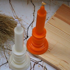 Mudi Özel Kokulu 2'li Şamdan Mum Seti Dekoratif  Beyaz & Turuncu Mum