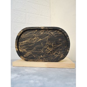 Gold Mermer Efekt Beton Döküm Oval Sunum Tabağı veya Mum Tabağı 24x15 cm