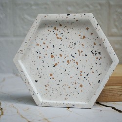 Beton Döküm Tekli Camel Mini Terrazzo Altıgen Mum Tabağı Terrazo Bardak Altlığı