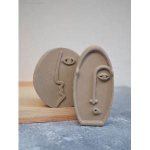 2'li İskandinav Tasarım Dekoratif Heykel Soyut Yüz Beton Obje Seti KAHVE