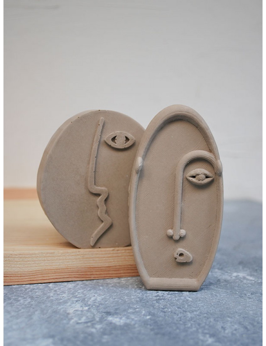 2li iskandinav tasarım soyut yüz beton obje kahve, dekoratif heykel seti