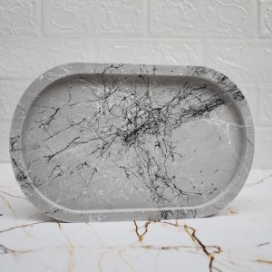 Gri Mermer Efekt Beton Döküm Oval Sunum Tabağı veya Mum Tabağı 24x15 cm