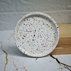 Beton Döküm Tekli Camel Mini Terrazzo Yuvarlak Mum Tabağı Terrazo Bardak Altlığı