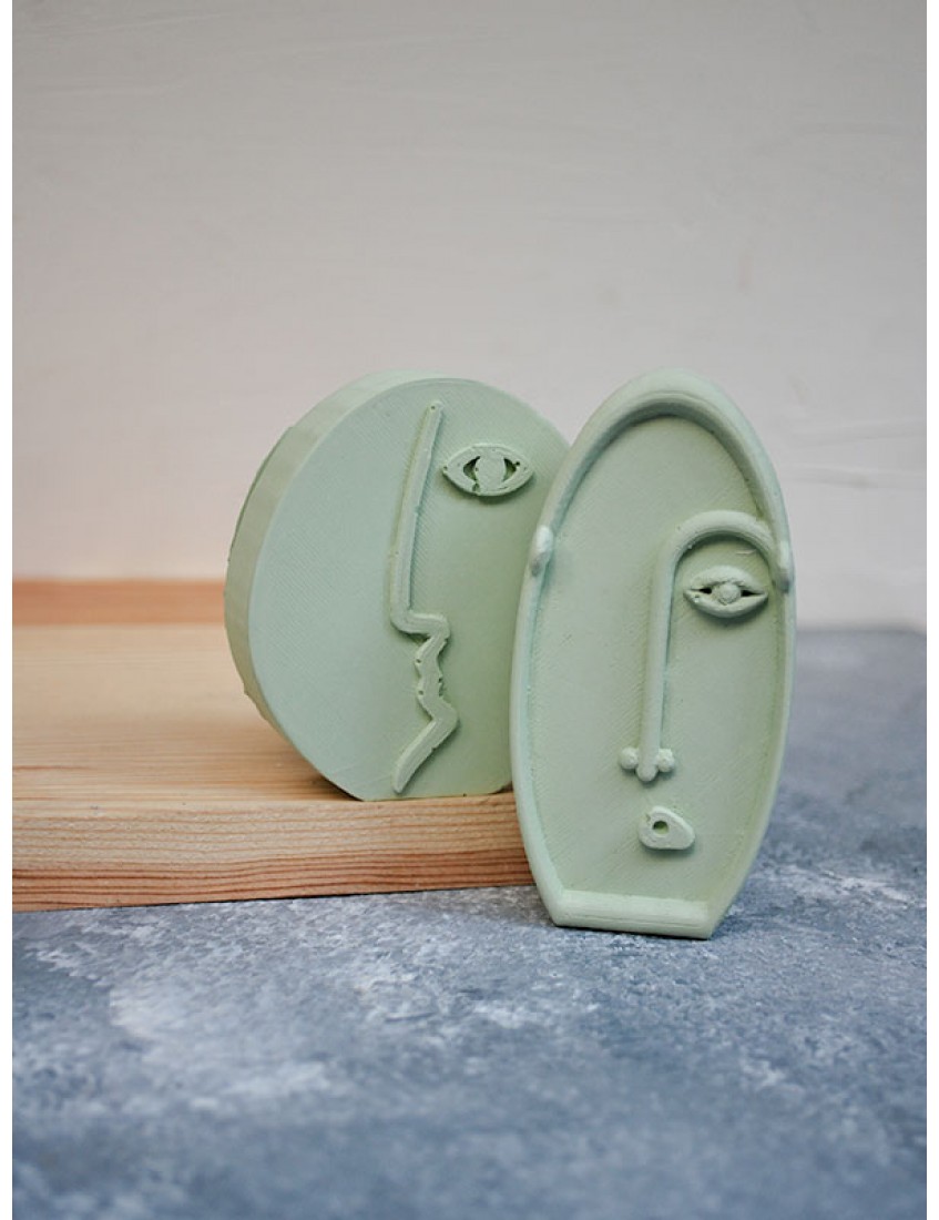 2li iskandinav tasarım soyut yüz beton obje yeşil, dekoratif heykel seti