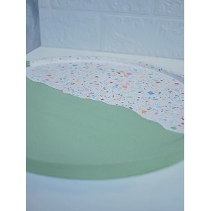 Çift Renk Terrazzo Tepsi Terrazzo Beton Döküm Sunumluk Organizer 30 cm Fıstık Yeşil
