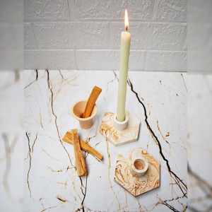 2 Adet Altıgen Şamdan Mumluk, 1 Adet Palo Santo Tütsü ve Tütsülük