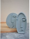 2li iskandinav tasarım soyut yüz beton obje mavi, dekoratif heykel seti
