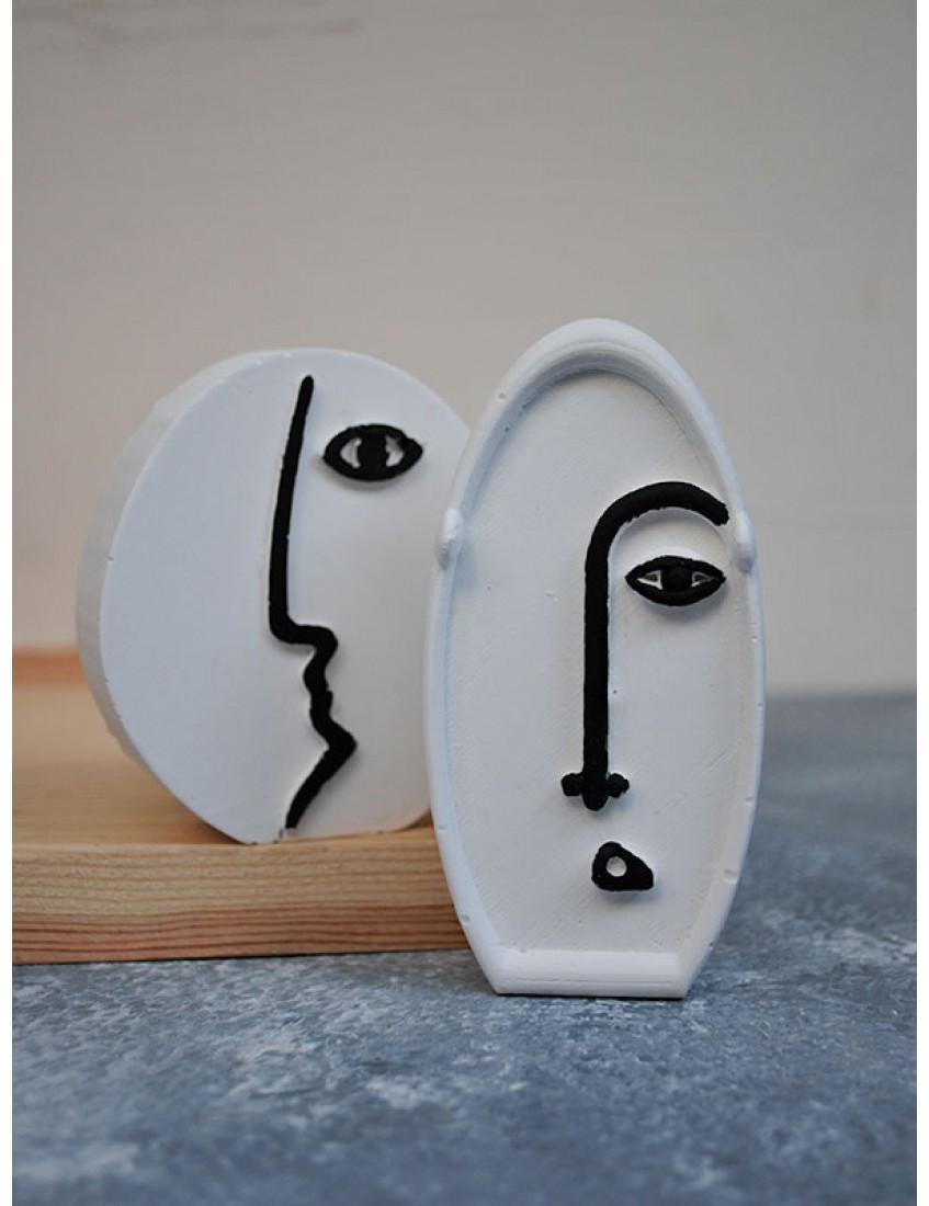 Beyaz İskandinav Soyut Yüz Beton Obje 2’li Set 2li iskandinav tasarım soyut yüz beton obje beyaz, dekoratif heykel seti