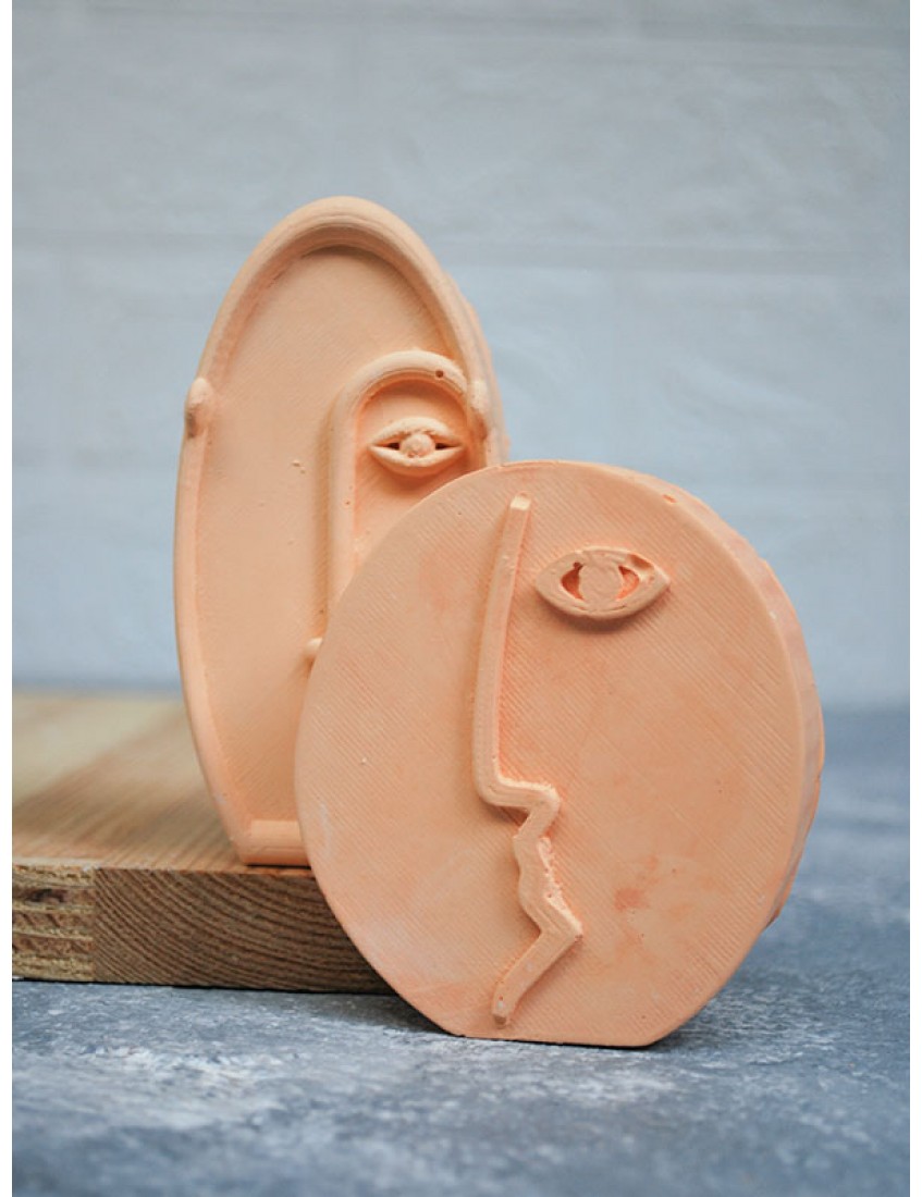 Turuncu İskandinav Soyut Yüz Beton Obje 2’li Set 2li iskandinav tasarım soyut yüz beton obje turuncu, dekoratif heykel seti