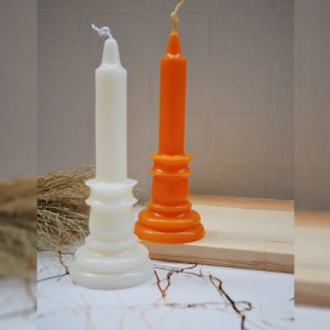 Mudi Özel Kokulu 2'li Şamdan Mum Seti Dekoratif  Beyaz & Turuncu Mum