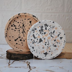 Beton Döküm 2'li Camel Konsept Terrazzo Yuvarlak Mum Tabağı Terrazo Bardak Altlığı