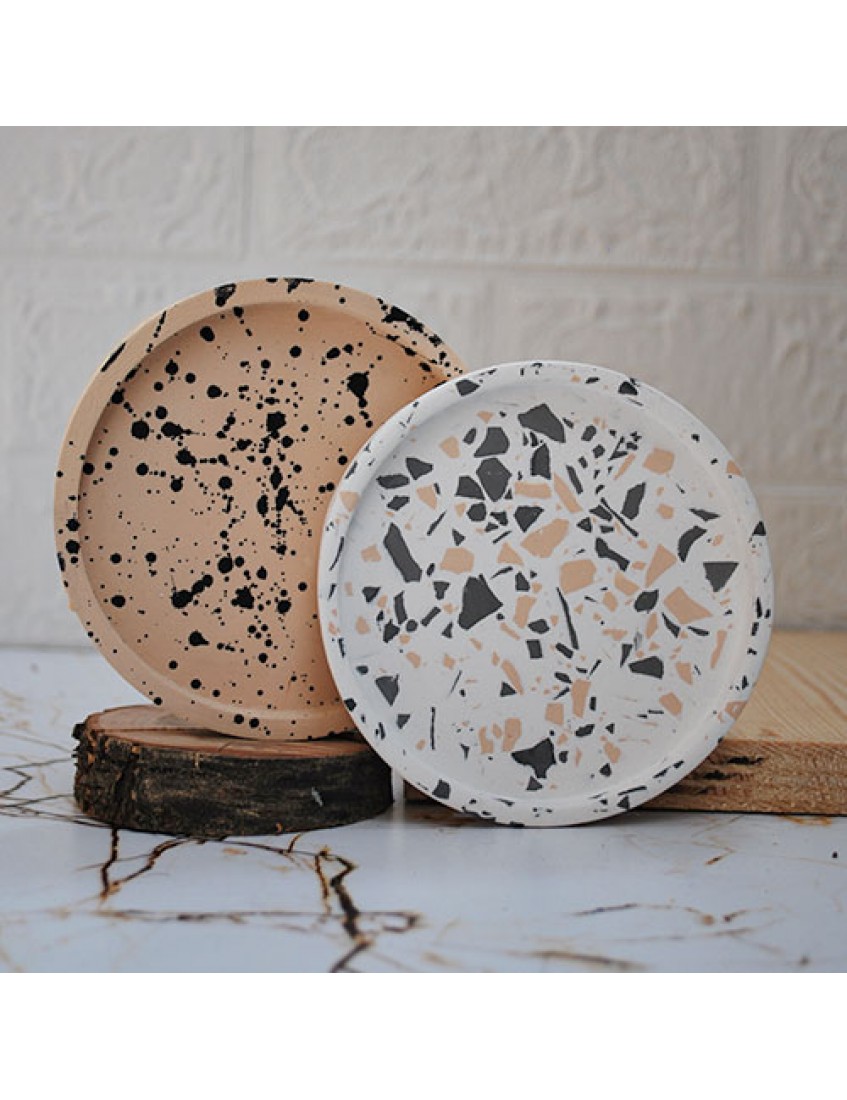 Beton Döküm 2'li Camel Konsept Terrazzo Yuvarlak Mum Tabağı Terrazo Bardak Altlığı