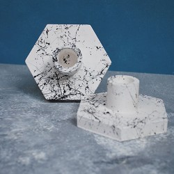 Mermer Efekt 2'li Altıgen Beton Şamdan Mumluk