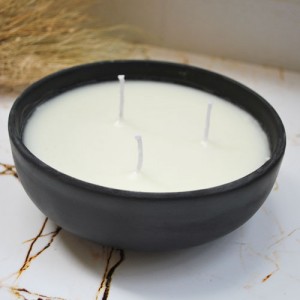 Aromatik Kokulu Büyük Çanak Mum Dekoratif Kokulu Siyah Kase Mum 25 cm
