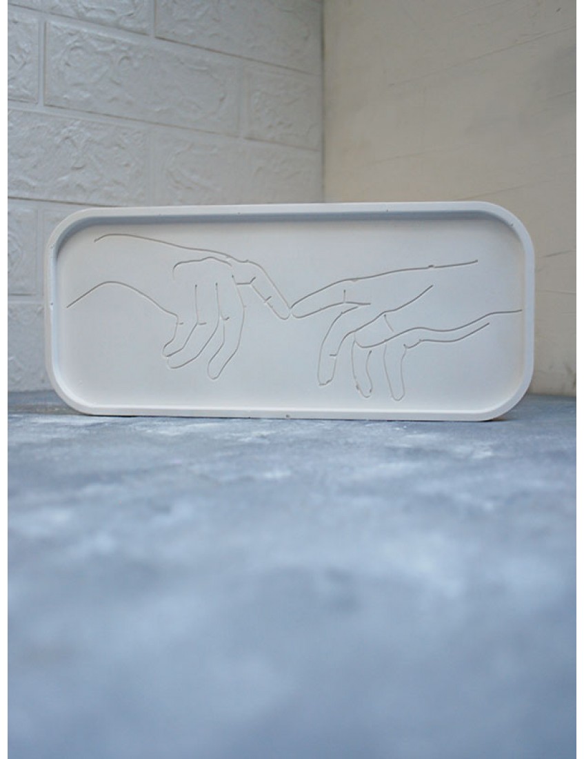 2 El Dekoratif Dikdörtgen Tepsi Mum Tabağı Beton Organizer