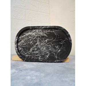 Sİlver Mermer Efekt Beton Döküm Oval Sunum Tabağı veya Mum Tabağı 24x15 cm