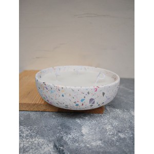 Terrazzo Çanak Kokulu Mum Dekoratif Mum Çift Fitilli Çanak Mum