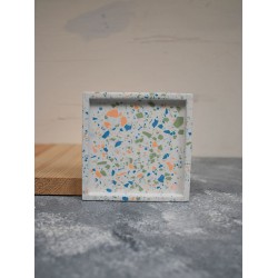 Beton Döküm Terrazzo Kare Mum Tabağı Terrazo Mumluk