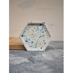 Beton Döküm Terrazzo Altıgen Mum Tabağı Terrazo Mumluk