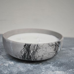 3 Fitilli Kokulu Çanak Mum Mermer Efekt Dekoratif Kase Mum