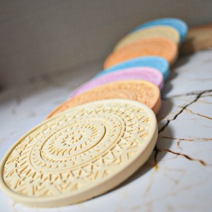 Beton Döküm Desenli Pudra Pembe Tekli Bardak Altlığı veya Mum Tabağı