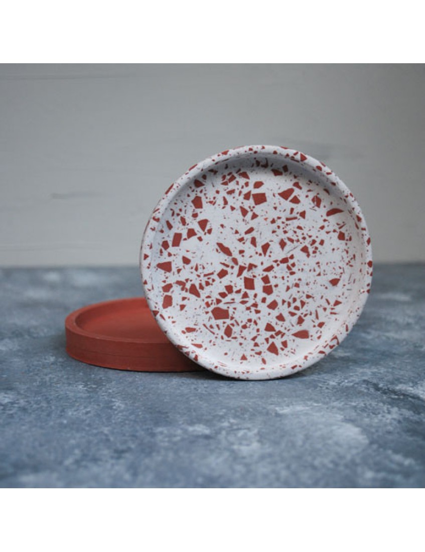 2li terracota terrazzo beton sunum tabağı, mum tabağı ve organizer