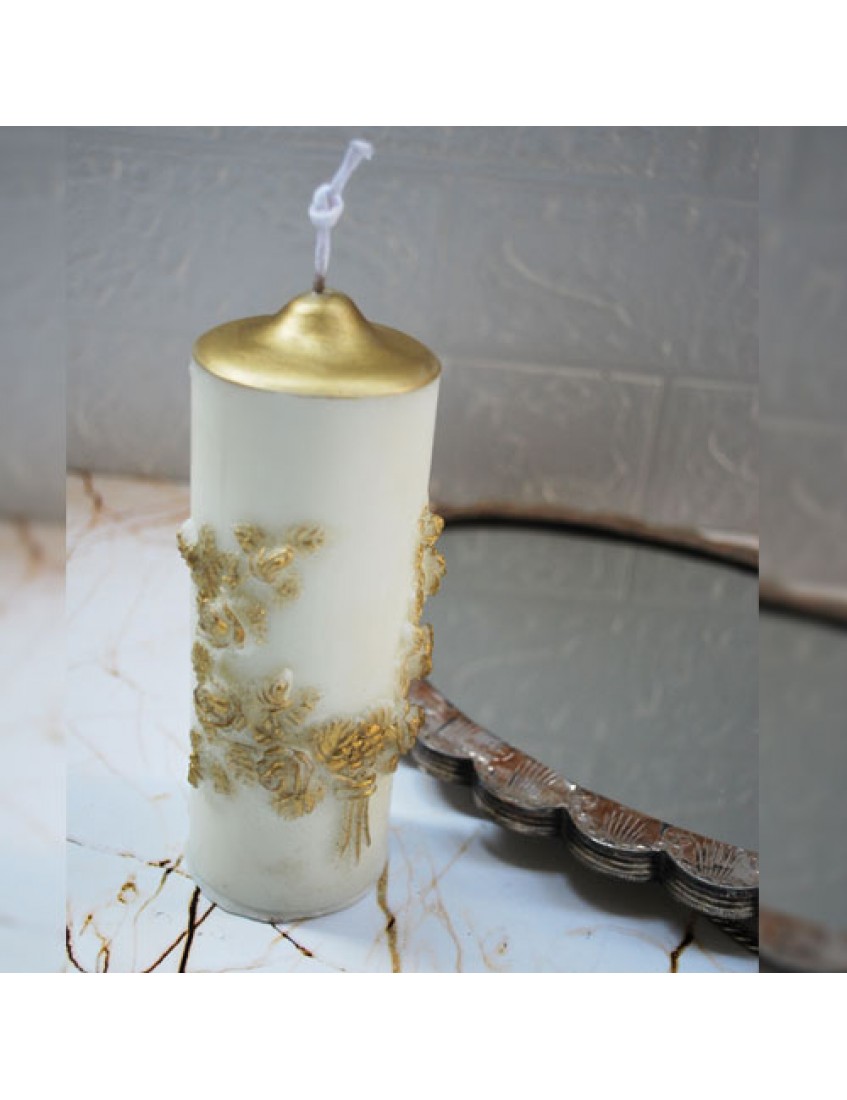Beyaz Antik Silindir Dekoratif Kokulu Mum beyaz antik silindir kokulu mum, dekoratif antik tasarım mum