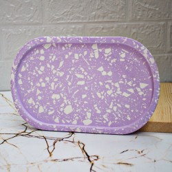 Lila Terrazzo Beton Döküm Oval Sunum Tabağı Veya Terrazo Mum Tabağı 24 Cm
