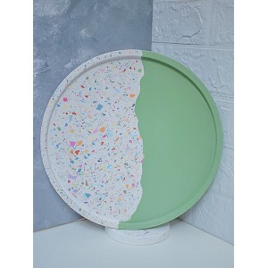 Çift Renk Terrazzo Tepsi Terrazzo Beton Döküm Sunumluk Organizer 30 cm Fıstık Yeşil