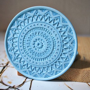 Beton Döküm Desenli Bebek  Mavi Tekli Bardak Altlığı veya Mum Tabağı