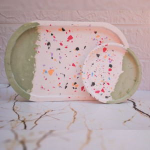 Terrazzo sunum Tabağı Seti 2'li Tabak Seti & Mum Tabağı Yeşil