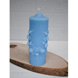 Dekoratif Silindir Mum Çiçekli Kokulu Mum 15cm MAVİ