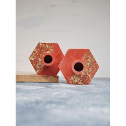 2'li Terracotta Altıgen Beton Şamdan Mumluk