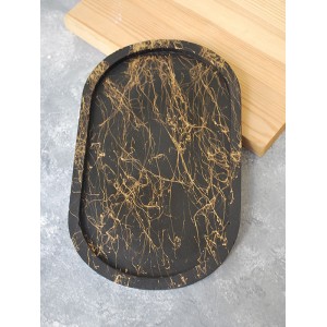 Gold Mermer Efekt Beton Döküm Oval Sunum Tabağı veya Mum Tabağı 24x15 cm