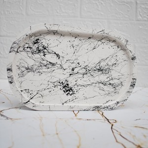 Beyaz Mermer Efekt Beton Döküm Oval Sunum Tabağı veya Mum Tabağı 24x15 cm