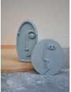 2li iskandinav tasarım soyut yüz beton obje mavi, dekoratif heykel seti