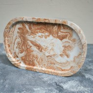 Camel Mermer Efekt Beton Döküm Oval Sunum Tabağı Veya Mum Tabağı 24x15 Cm