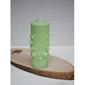 Dekoratif Silindir Mum Çiçekli Kokulu Mum 15cm YEŞİL