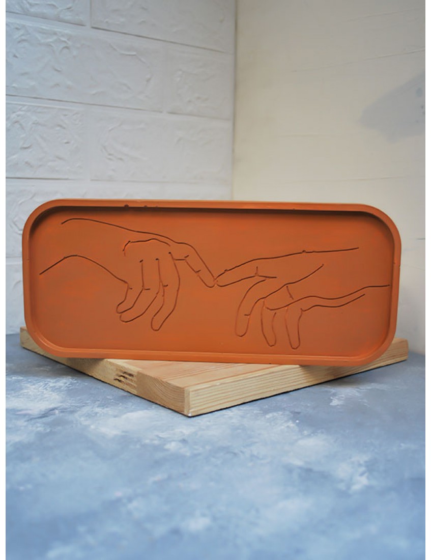 2 El Dekoratif Dikdörtgen Tepsi Mum Tabağı Beton Organizer